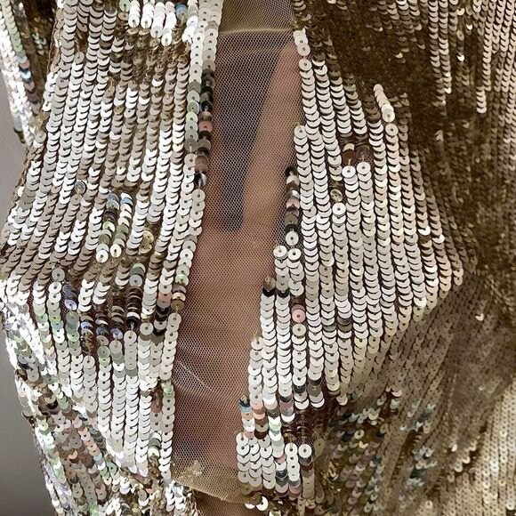 Lovers And Friends Lux Dress Gold Sequin Cocktail Mini Sheer Panel Revolve Sz XS - Picture 13 of 15
